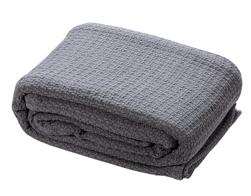 HILLFAIR 100% Combed Cotton Blanketâ€“ California King Size Bed Blanket â€“ Warm Soft All Season Breathable Blankets â€“ 102 x 108 inch Extra Large Oversized California King Cotton Blankets for Bed- Grey - Image 4